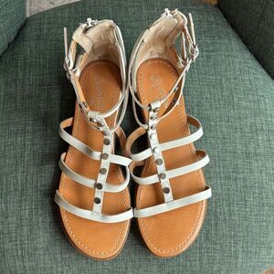 Seychelles Anthropologie Women's gladiator Sandals white silver size 9 zip EUC
